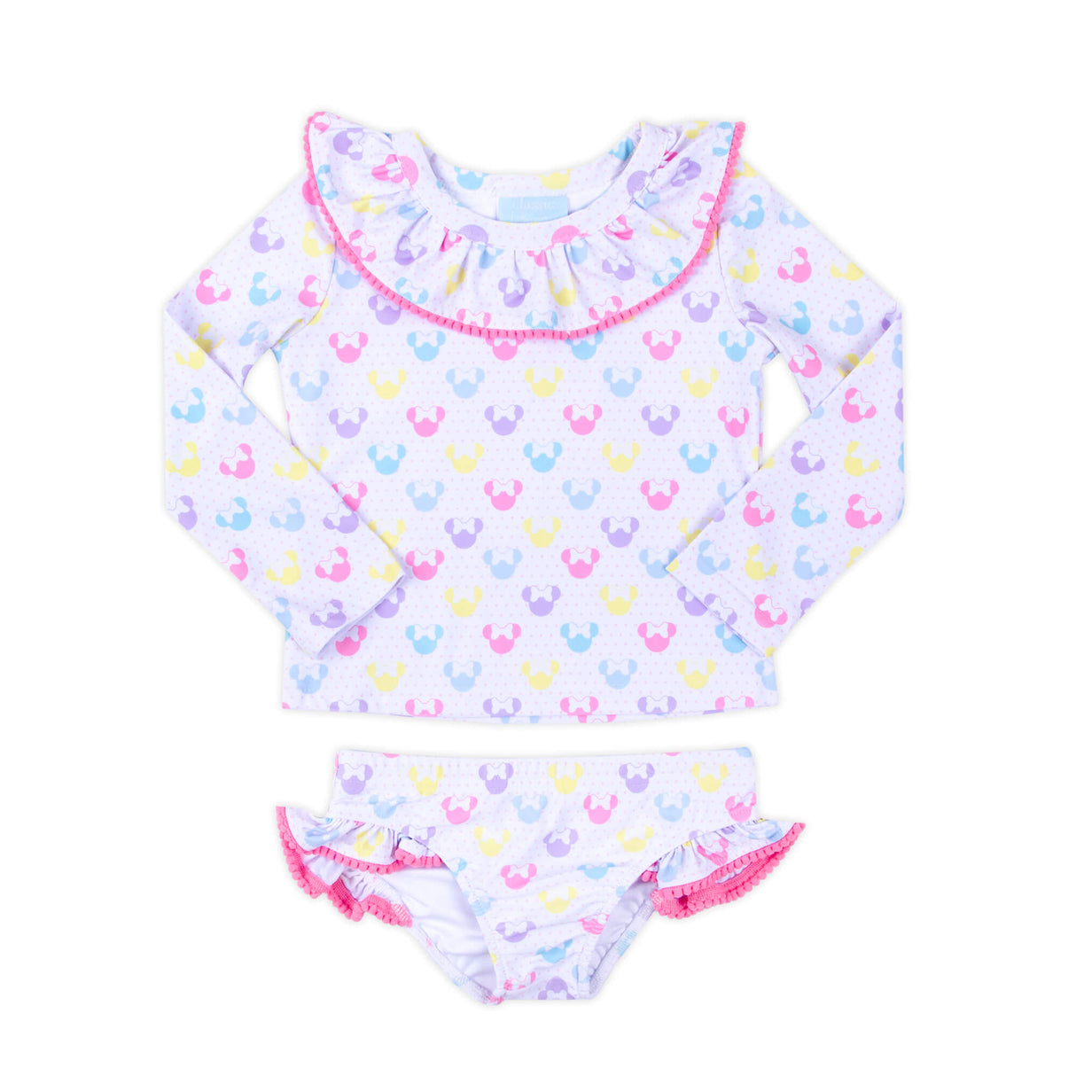 Pastel Mouse Ears Print With Pom Pom Rash Guard Set