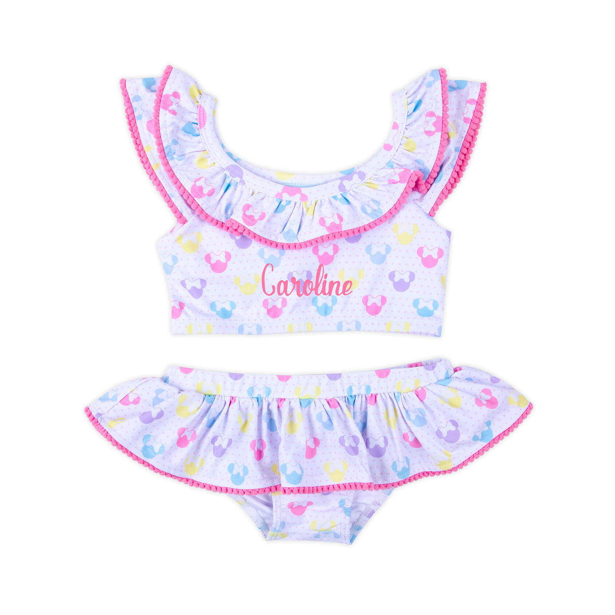 Pastel Mouse Ears Print With Pom Pom Two Piece Swimsuit