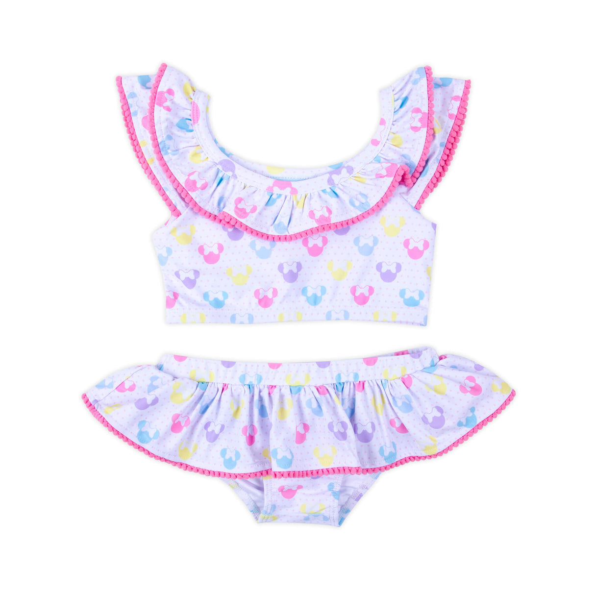 Pastel Mouse Ears Print With Pom Pom Two Piece Swimsuit