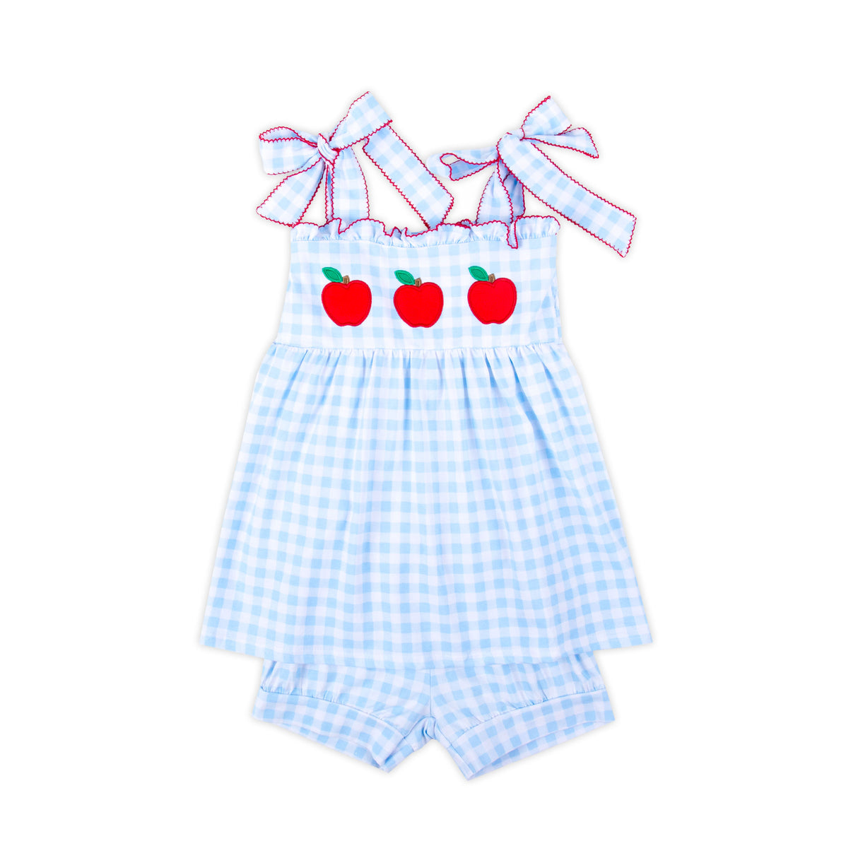 Apple Trio Light Blue Gingham Aurora Short Set