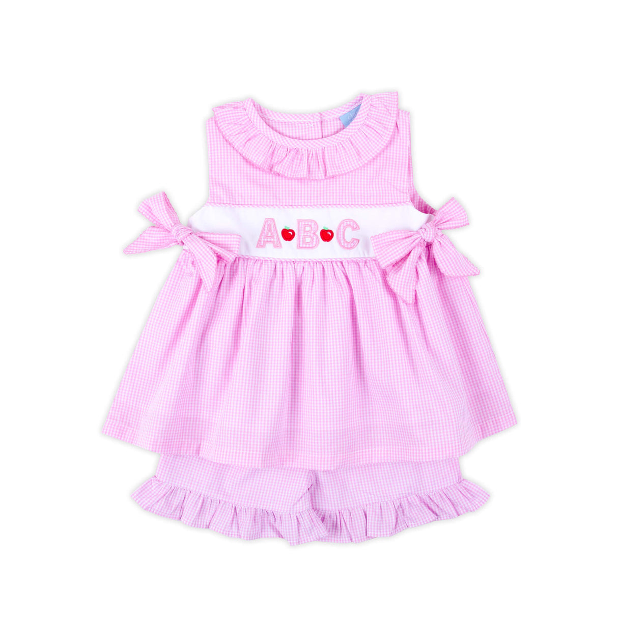 Apple & ABC Pink Gingham Ruffle Collared Short Set