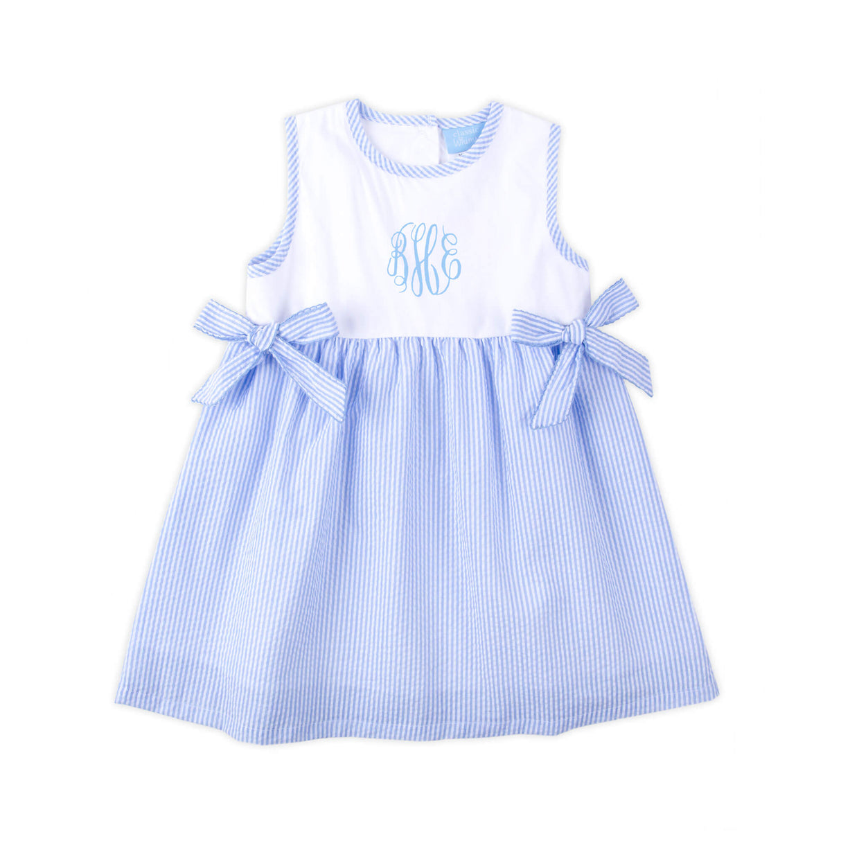 Light Blue Stripe Seersucker Side Tie Dress