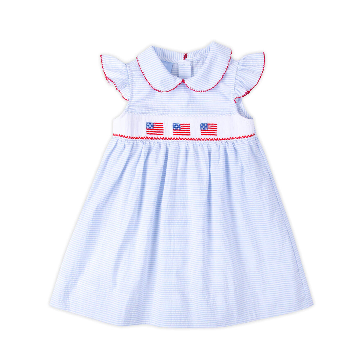 Shining Stars Stripe Seersucker Smocked Collared Dress