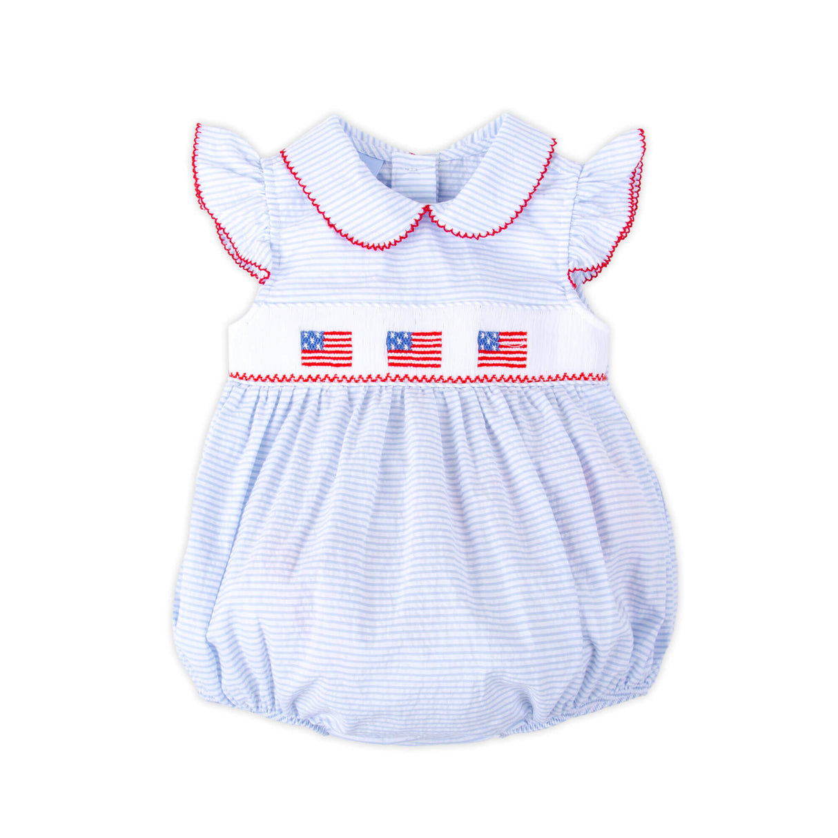 Shining Stars Stripe Seersucker Smocked Collared Bubble