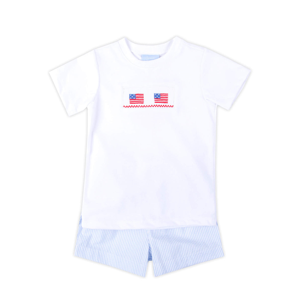 Shining Stars Stripe Seersucker Smocked Short Set