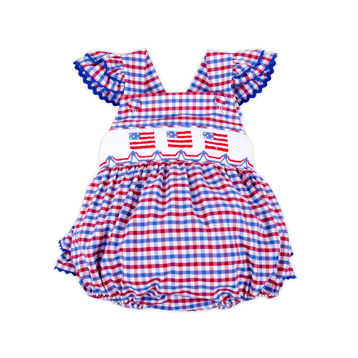 Dazzling Stars Red Plaid Smocked Leah Bubble