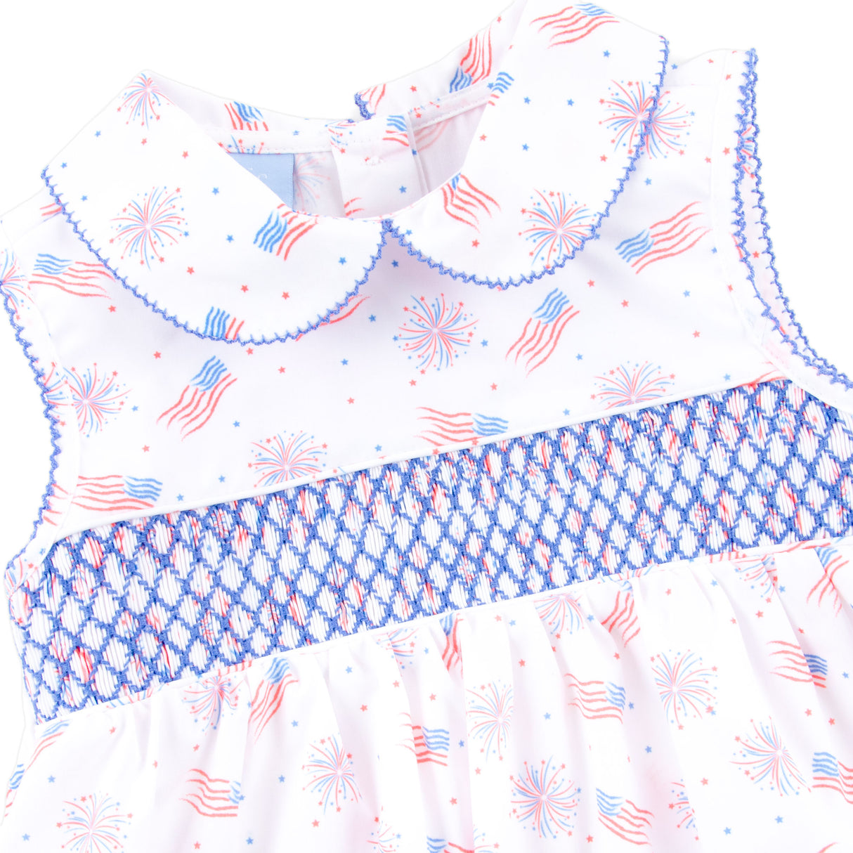 Sparkling 4th Of July Smocked Collared Dress