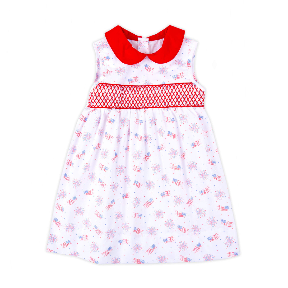 Sparkling 4th Of July Smocked Collared Dress