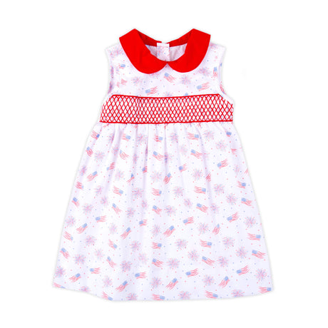 Sparkling 4th Of July Smocked Collared Dress