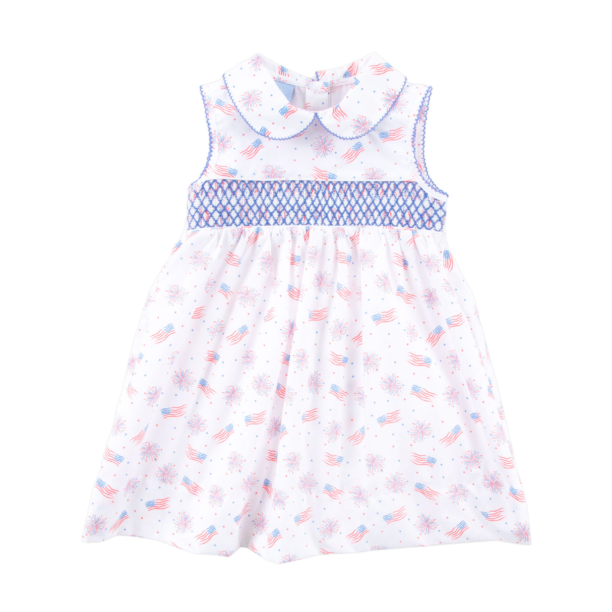 Sparkling 4th Of July Smocked Collared Dress