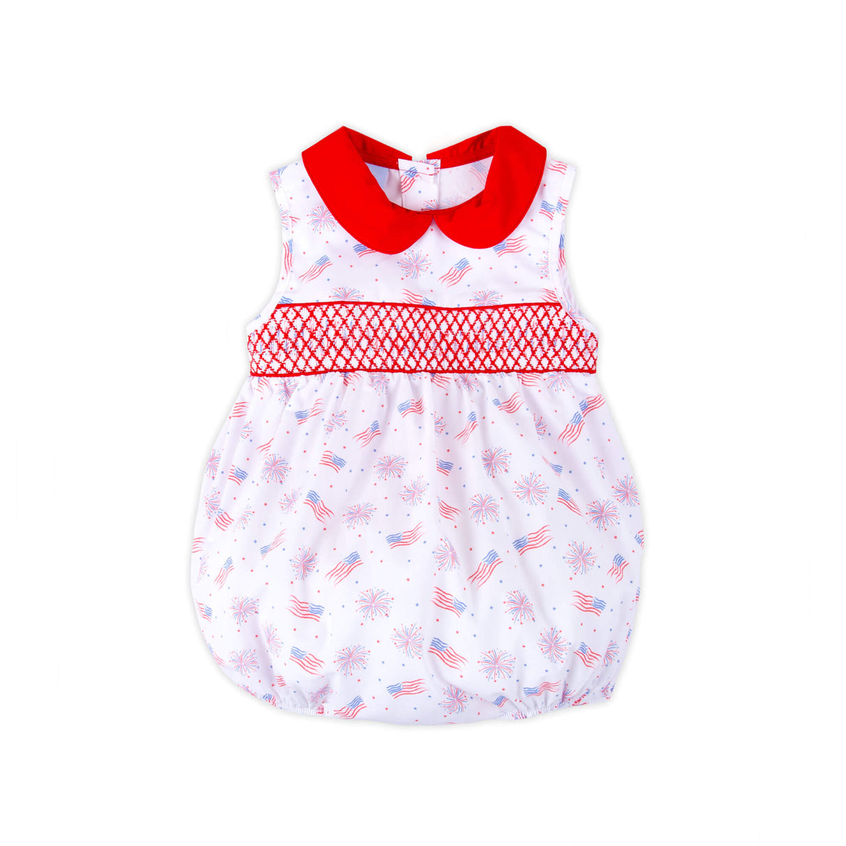 Sparkling 4th Of July Smocked Collared Bubble