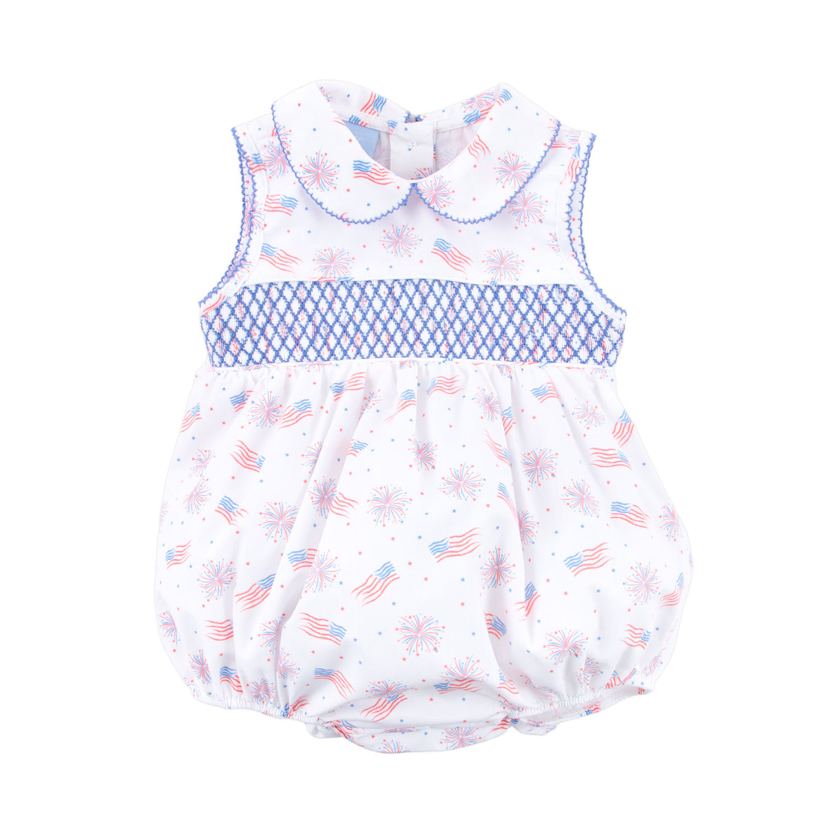 Sparkling 4th Of July Smocked Collared Bubble