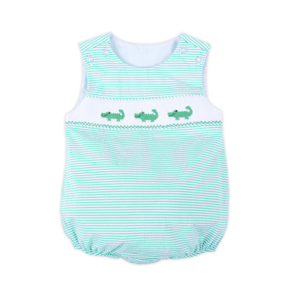 Green Seersucker Alligator Smocked Sun Bubble