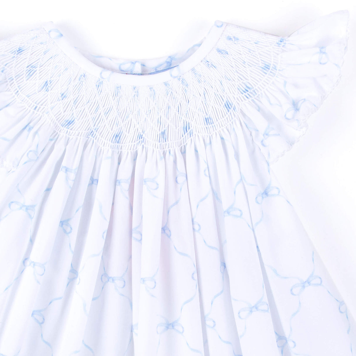 Little Blue Bow Smocked Angel Sleeve Dress