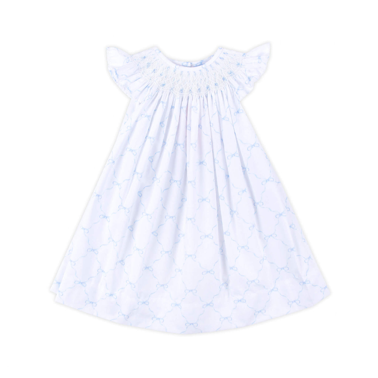 Little Blue Bow Smocked Angel Sleeve Dress