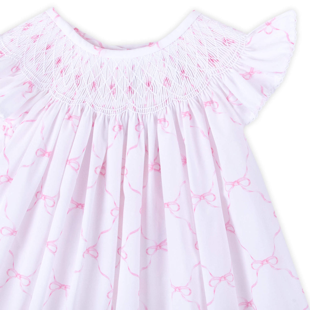 Little Pink Bow Smocked Angel Sleeve Dress