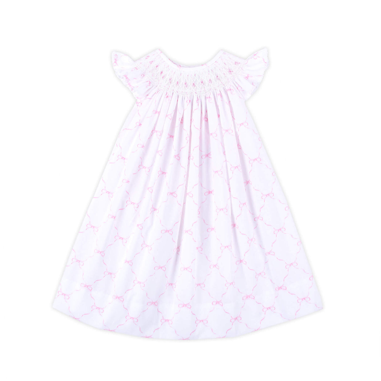 Little Pink Bow Smocked Angel Sleeve Dress