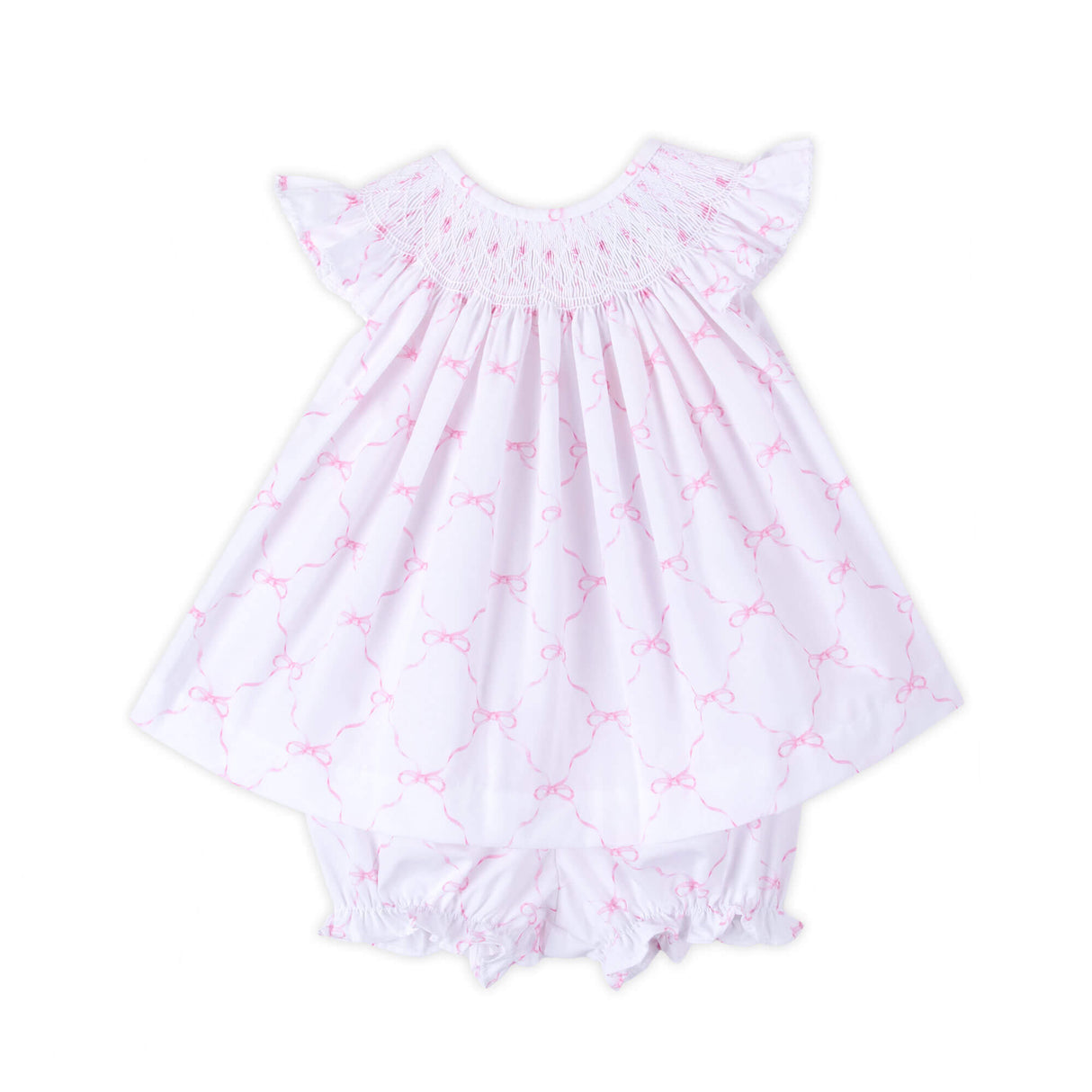 Little Pink Bow Smocked Angel Sleeve Bloomer Set