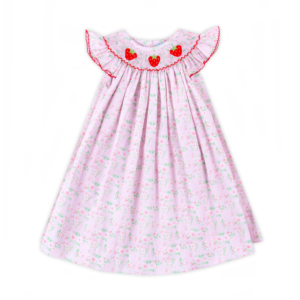 Strawberry Bloom Pink Smocked Angel Sleeve Dress