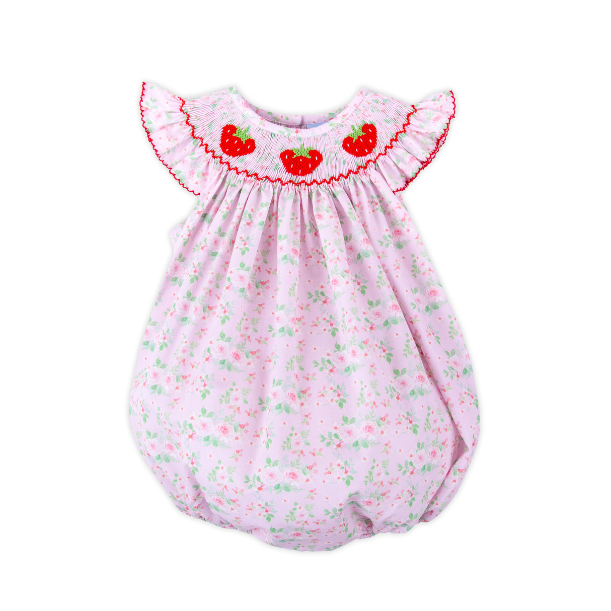 Strawberry Bloom Pink Smocked Angel Sleeve Bubble