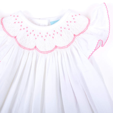 Geo Smocked White Seersucker Angel Sleeve Dress