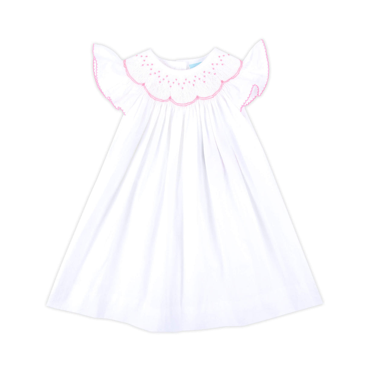 Geo Smocked White Seersucker Angel Sleeve Dress