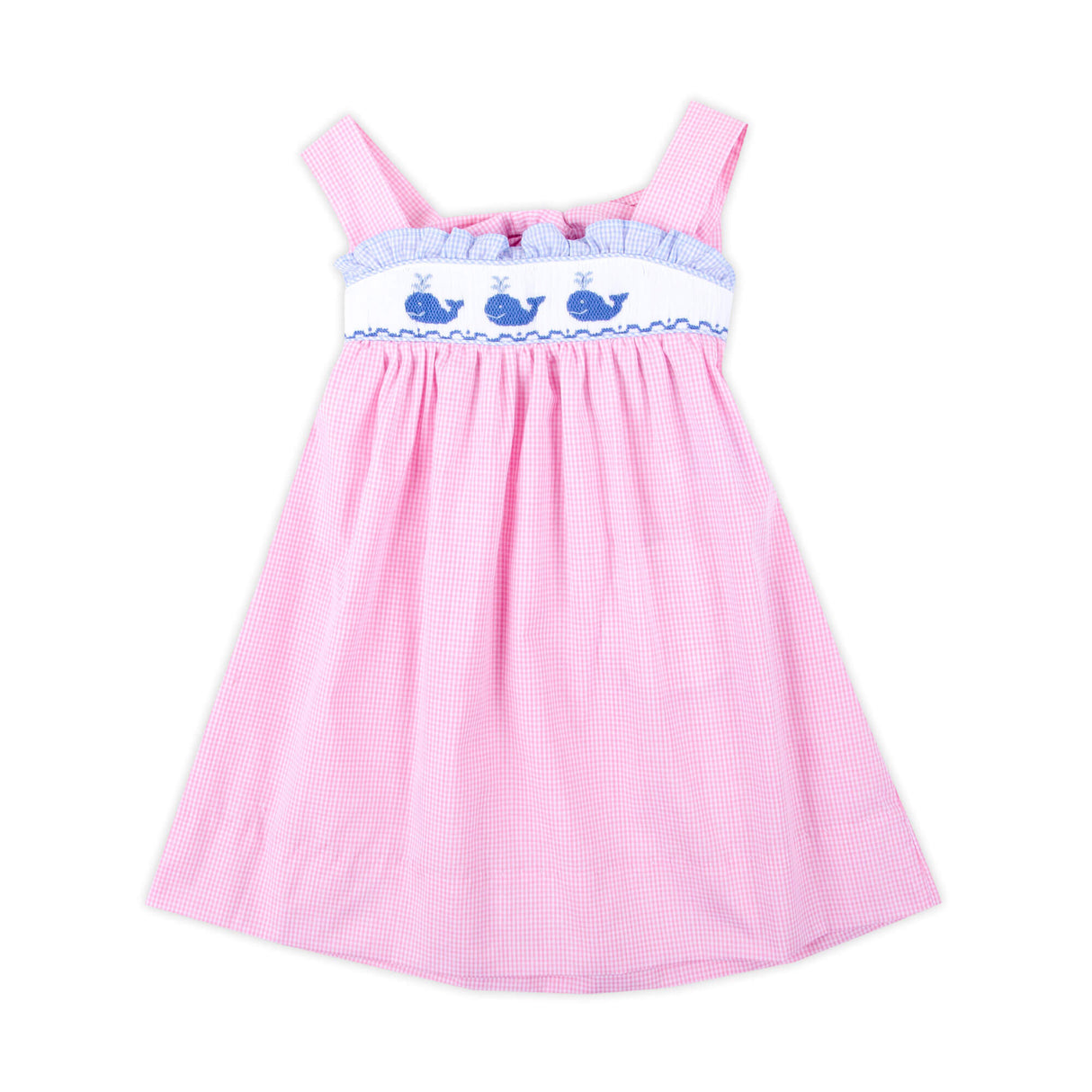 Aquatic Whale Pink Gingham Smocked Cara Dress