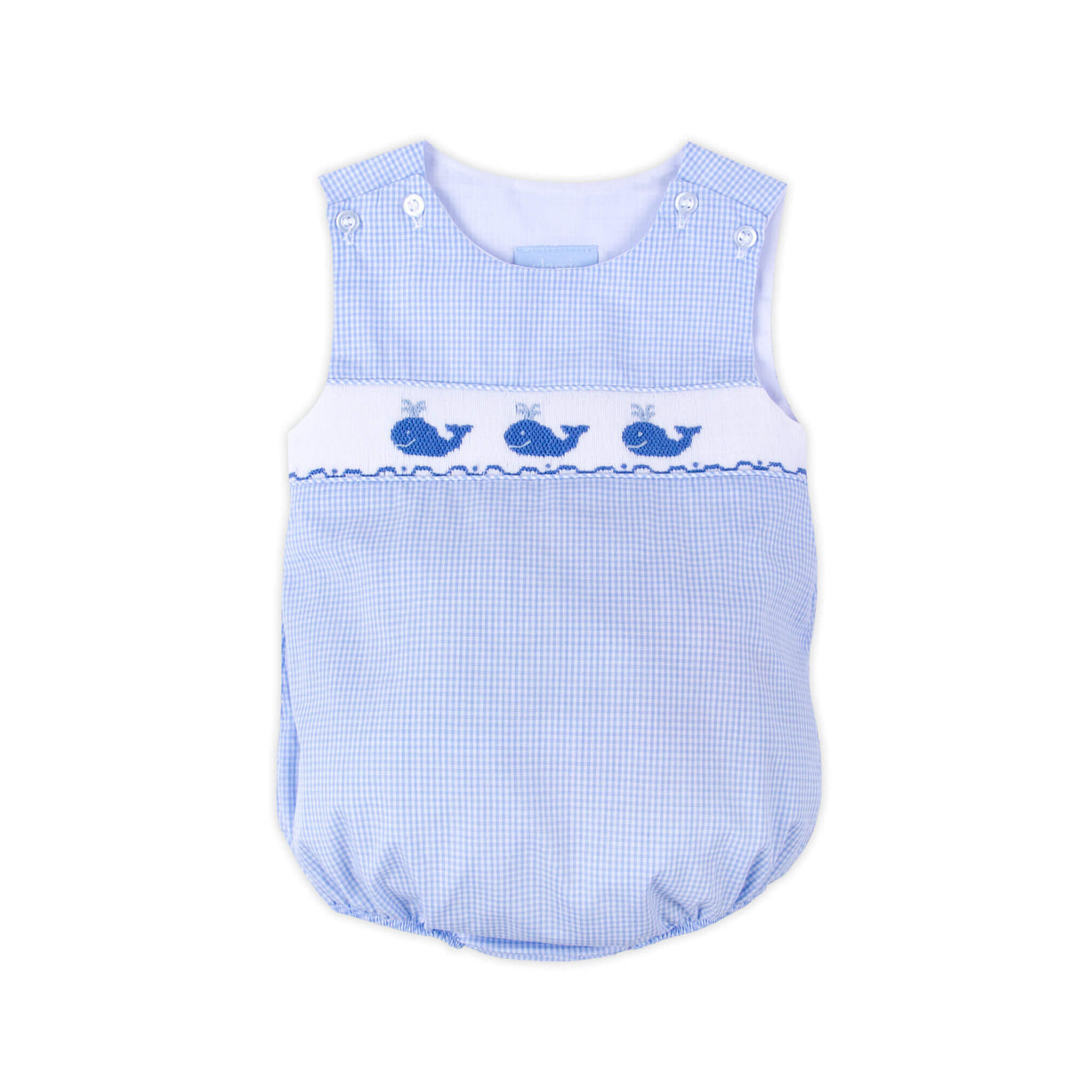 Aquatic Whale Blue Gingham Smocked Sun Bubble
