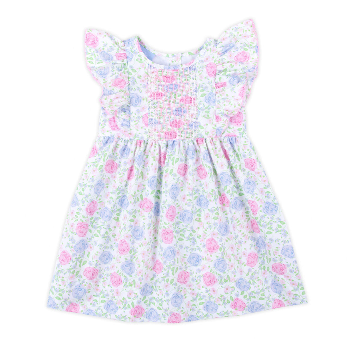 Botanical Print Flutter Sleeve Smocked Waist Dress