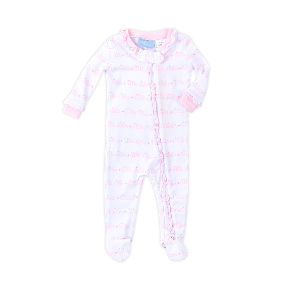Little Sister Ruffle Pink Rib Zip Sleeper – Classic Whimsy