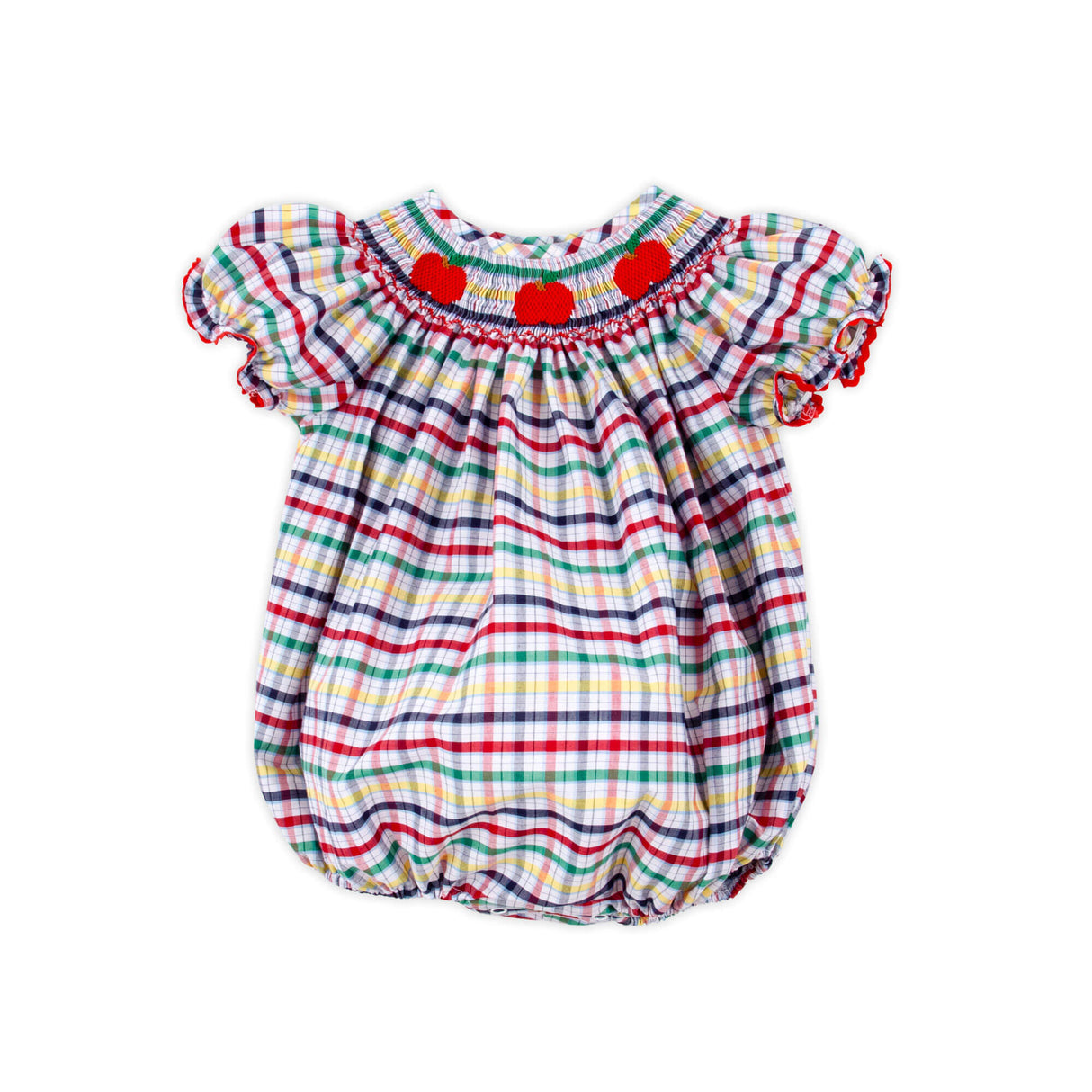 Apple Trio Primary Plaid Smocked Bubble