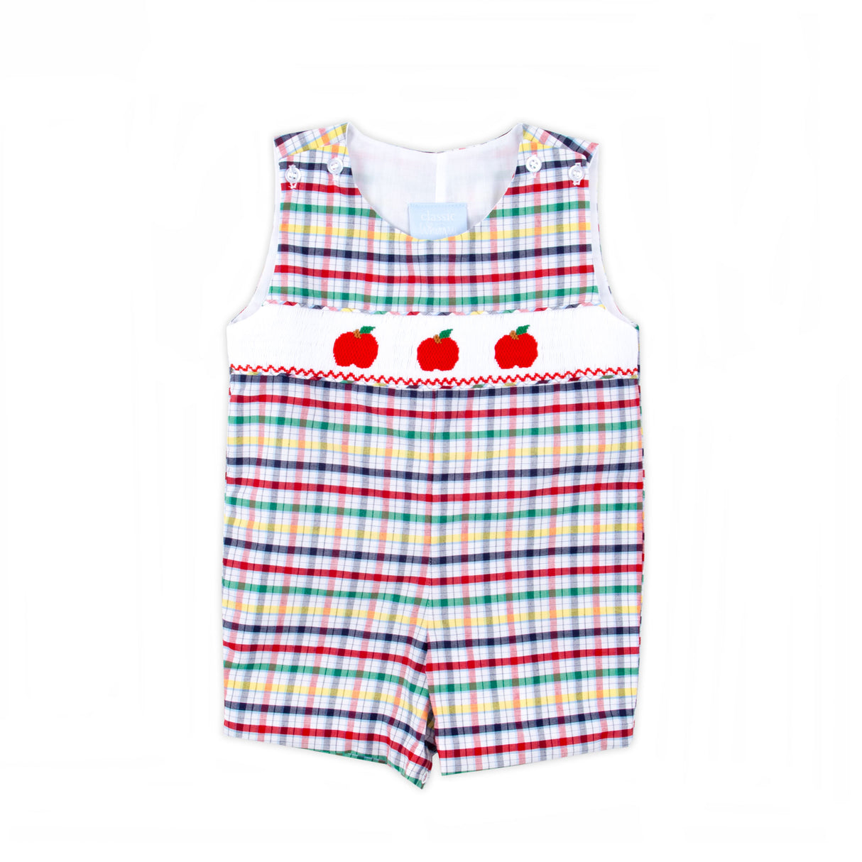 Apple Trio Primary Plaid Smocked Jon Jon