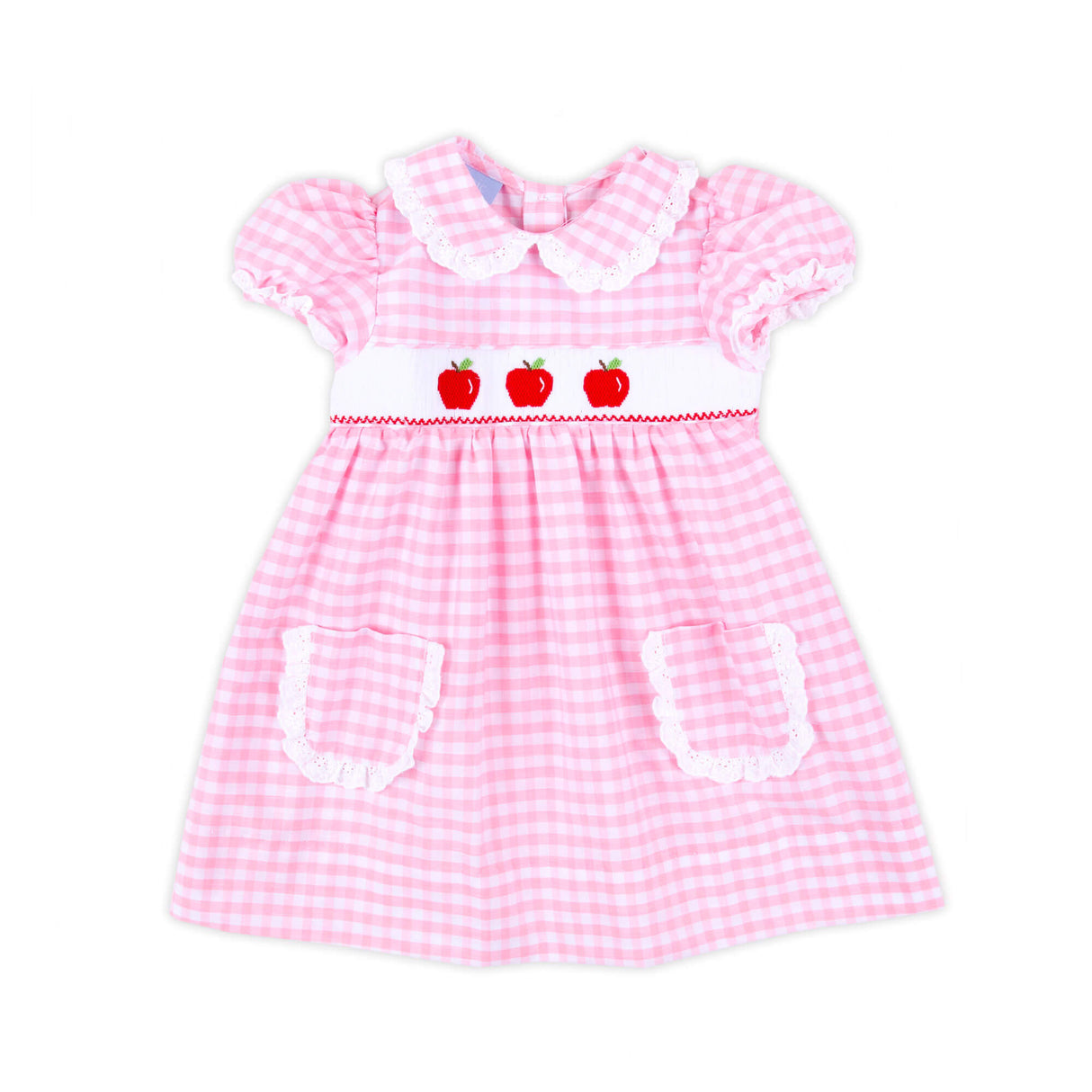 Apple Trio Pink Gingham Smocked Cassie Dress
