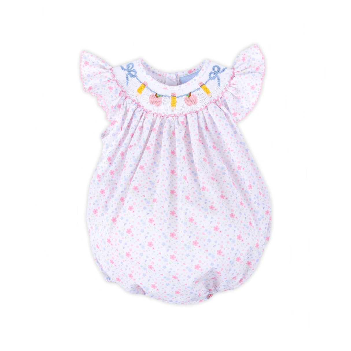 Pink Apple & Pencil Floral Smocked Bubble