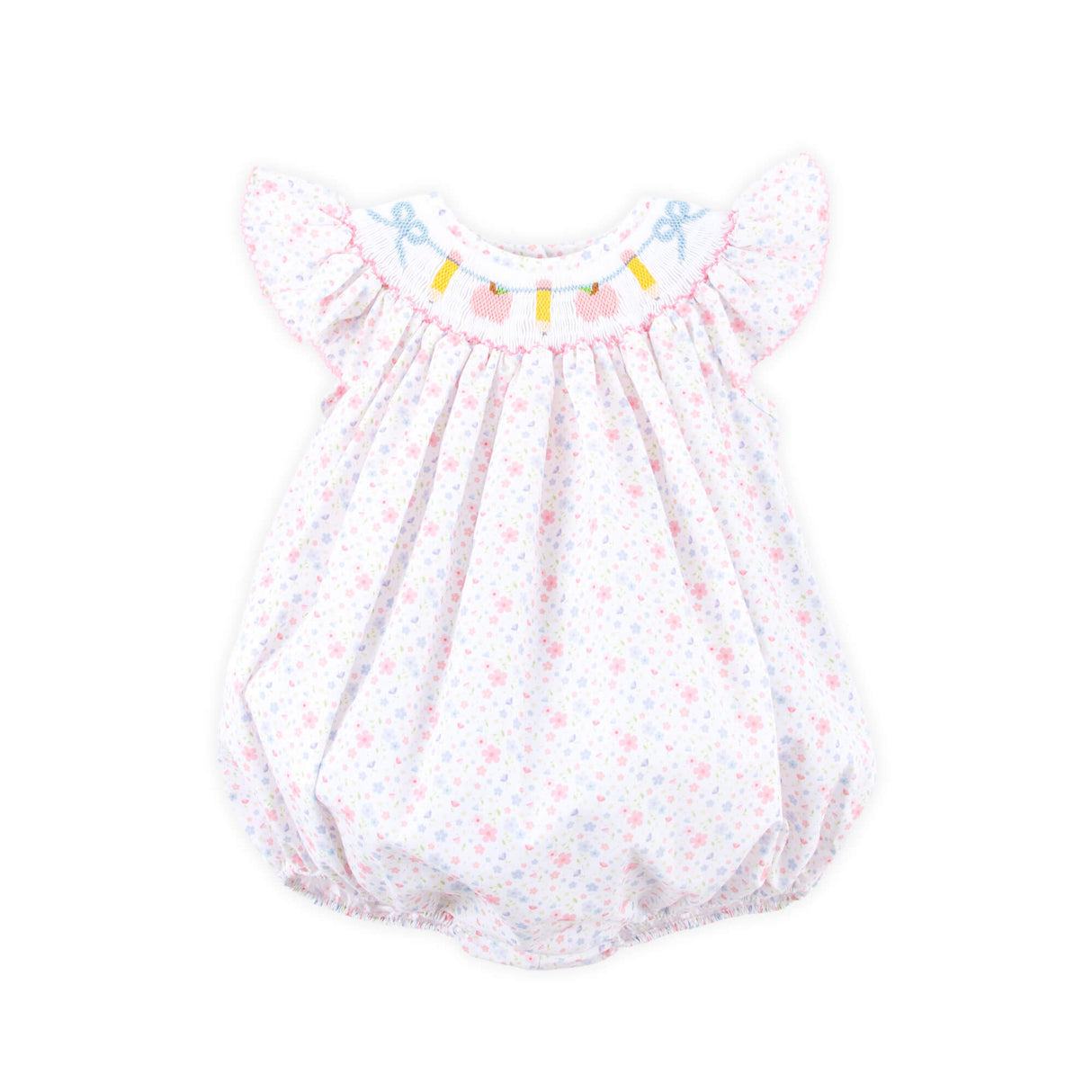 Pink Apple & Pencil Floral Smocked Bubble