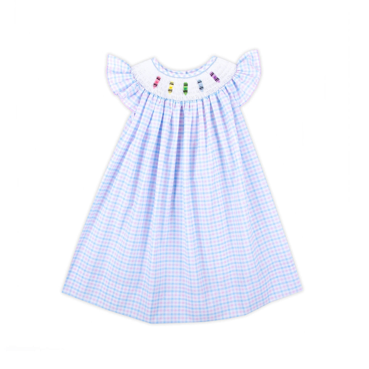 Crayon Smocked Pink & Blue Smocked Angel Sleeve Dress