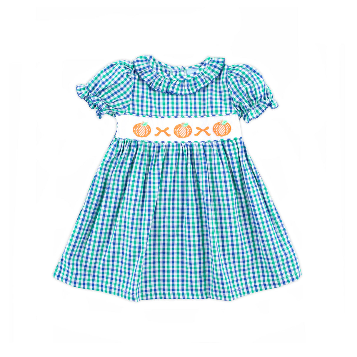 Hello Pumpkin Green Gingham Ruffle Collared Dress