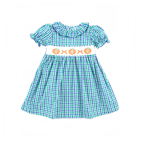 Hello Pumpkin Green Gingham Ruffle Collared Dress