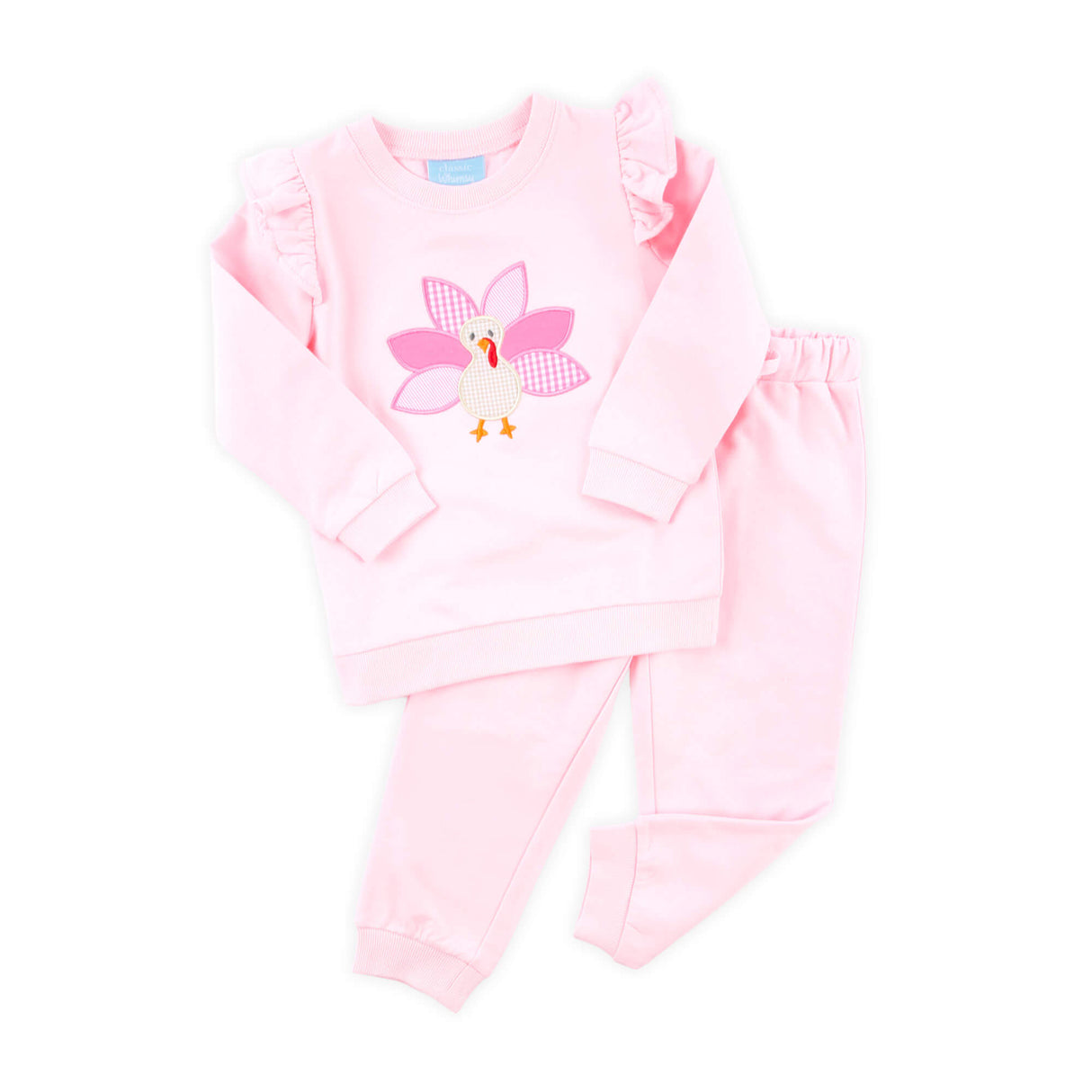 Turkey Applique Pink Ruffle Jogger Set