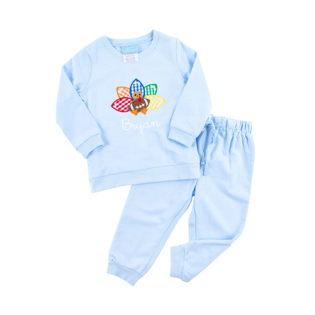 Turkey Applique Light Blue Jogger Set