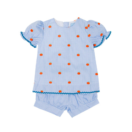 Pumpkin Schiffli Light Blue Gingham Eleanor Short Set