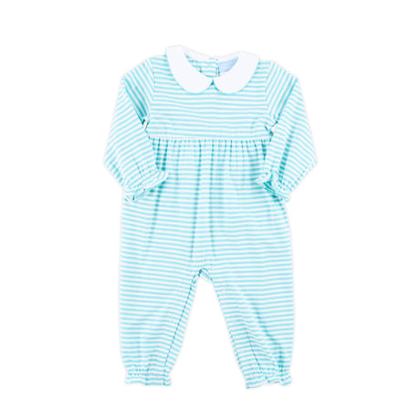 Turquoise Stripe Ruffle Romper
