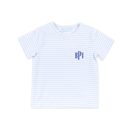 French Blue Stripe Short Sleeve Pocket Shirt