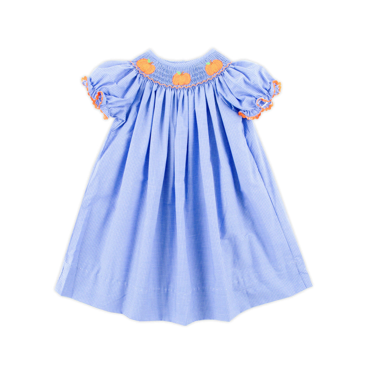 Cluster Pumpkin Smocked Royal Windowpane Bishop Dress