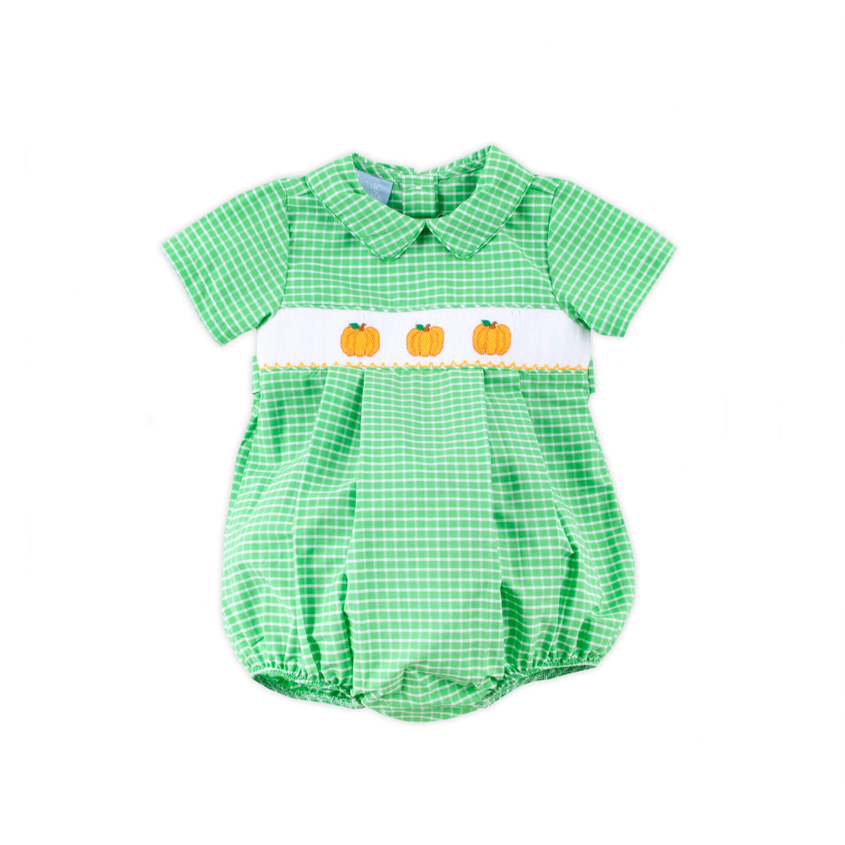 Paradise Pumpkin Smocked Green Windowpane Collared Bubble