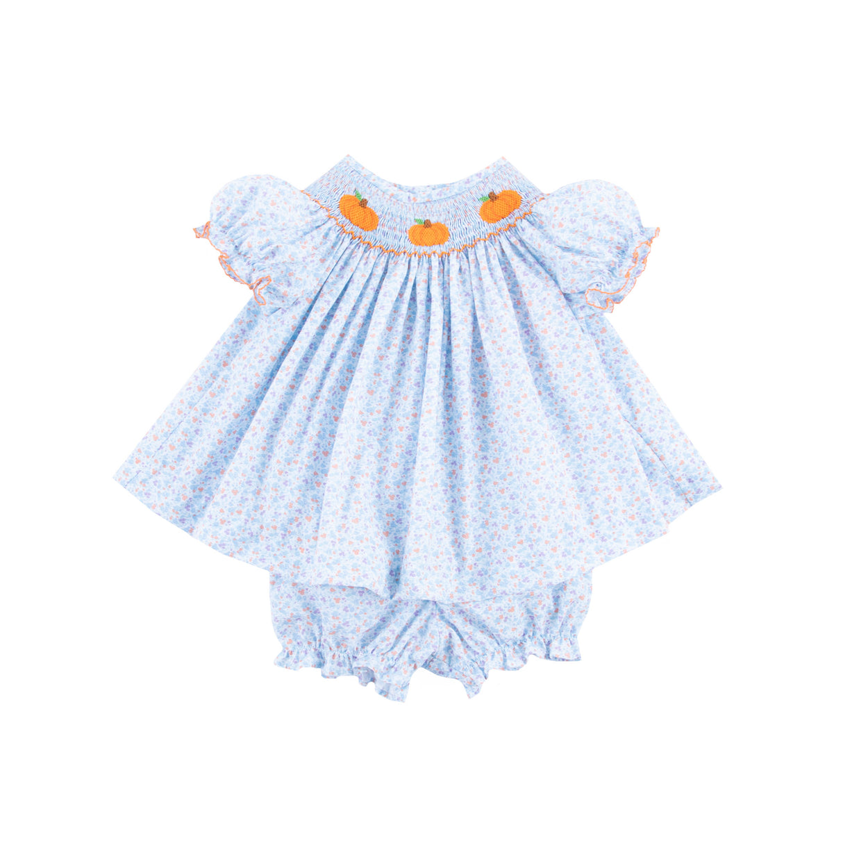 Pumpkin Smocked Floral Bishop Bloomer Set