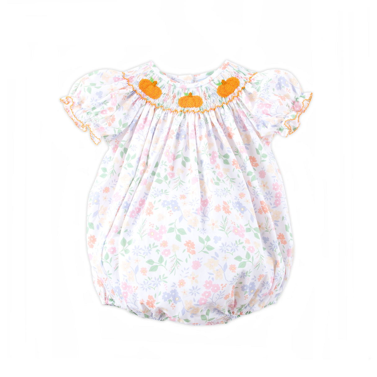 Autumn Floral Pumpkin Smocked Bubble