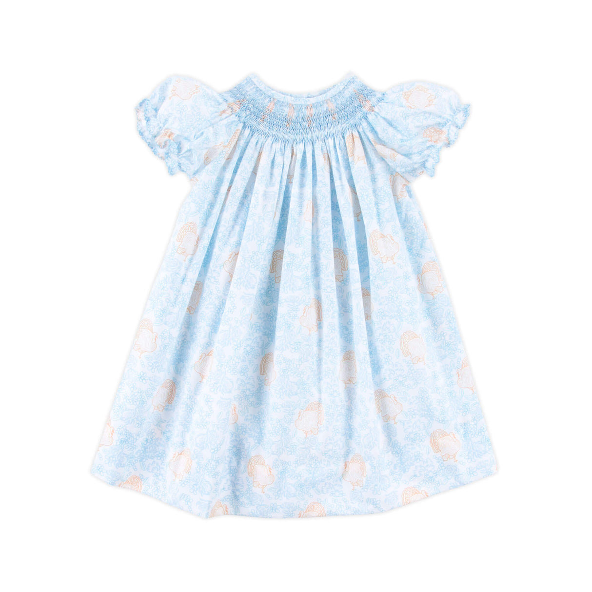 Autumn Turkey Blue Smocked Bishop Dress