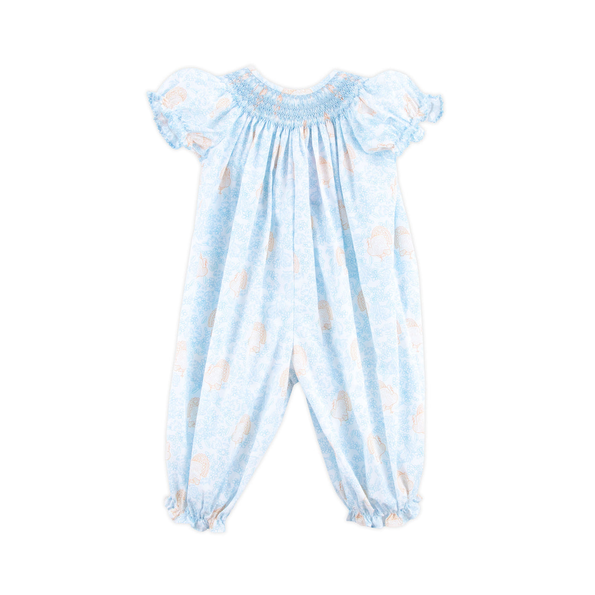 Autumn Turkey Blue Smocked Long Bubble
