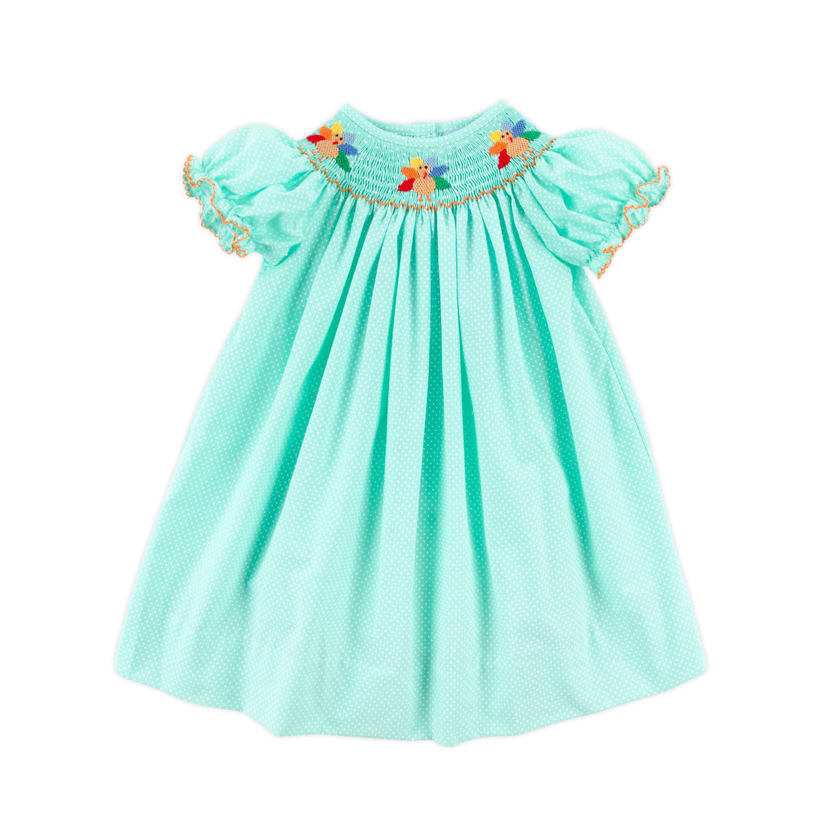 Turkey Smocked Mint Polka Dot Bishop Dress